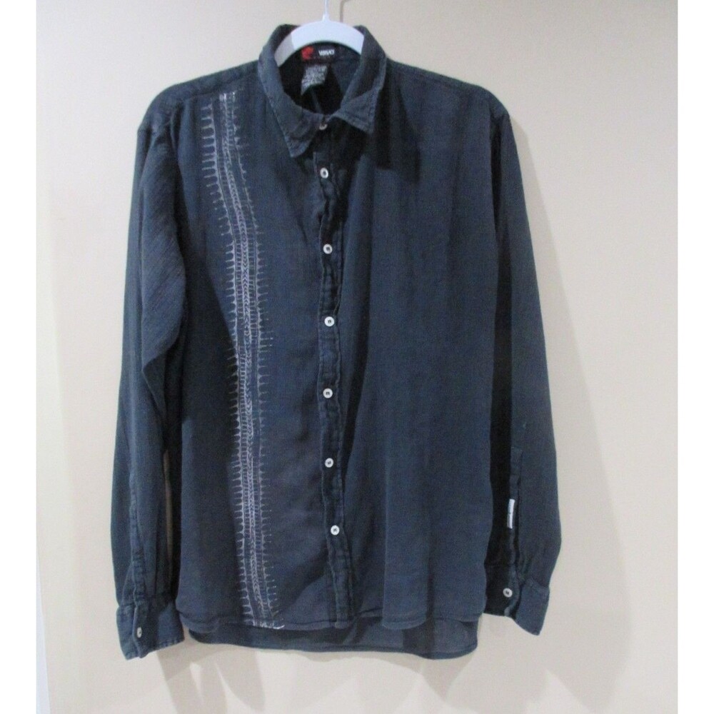 Versace Sport Button Down Shirt Men Lg Black Geometric Print Long Sleeve Y2K